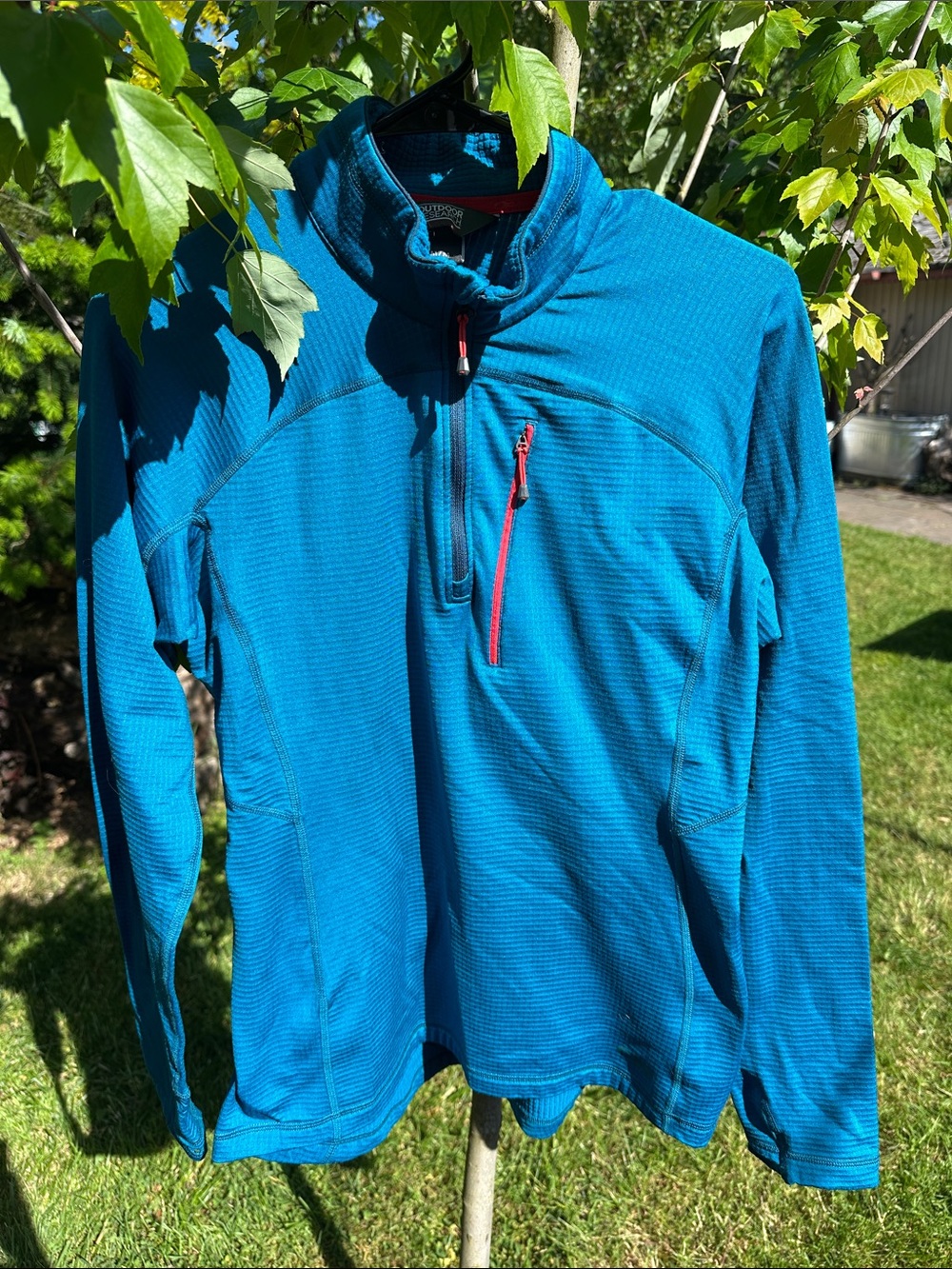 Outdoor Research Teal Blue Half-Zip Pullover with Red Zipper
